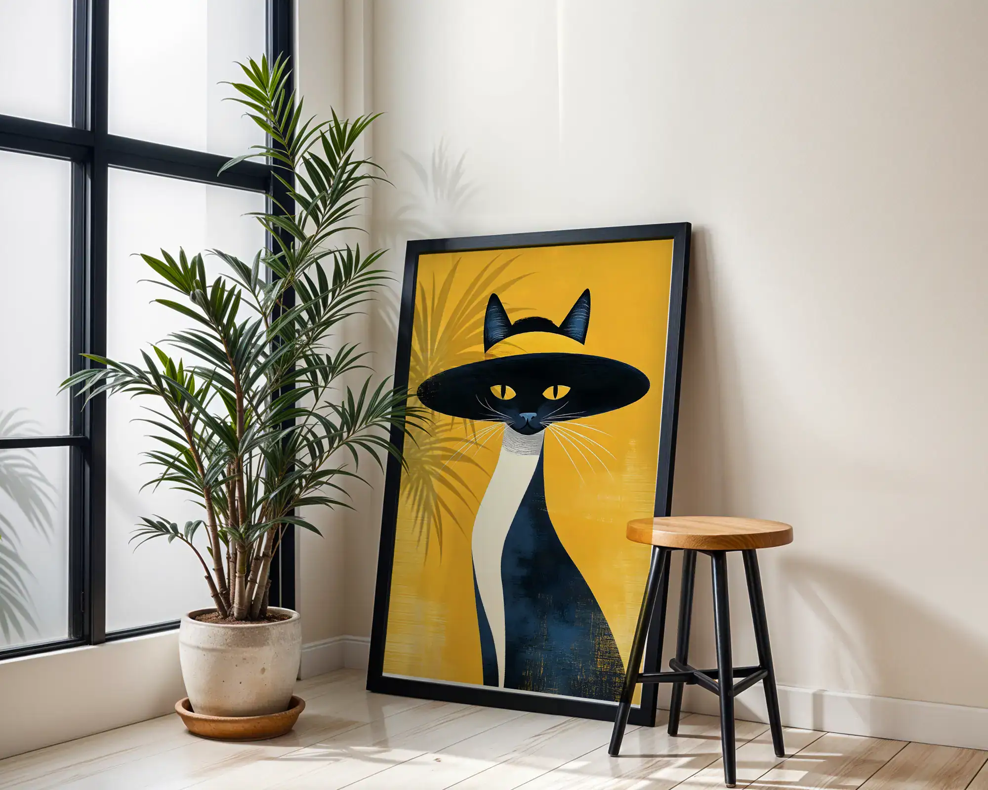 Siyah Kedi Sarı Renk Detay Tablo - Görsel 2