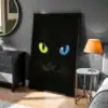 Renkli Gözlü Siyah Kedi Tablo