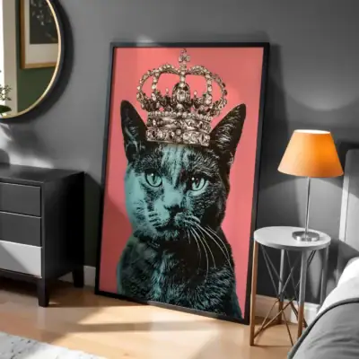 Siyah Kedi Taç Detay Tasarım Tablo