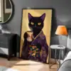 Siyah Kedi Japon Desen Tablo