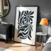 Siyah Beyaz Çiçek Desen Tablo Minimalist