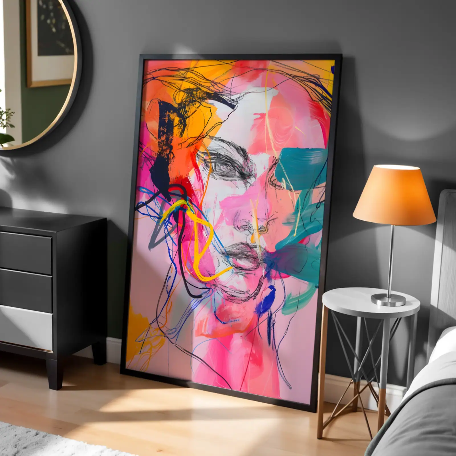 Renkli Kadın Yüzü Dekoratif Tablo