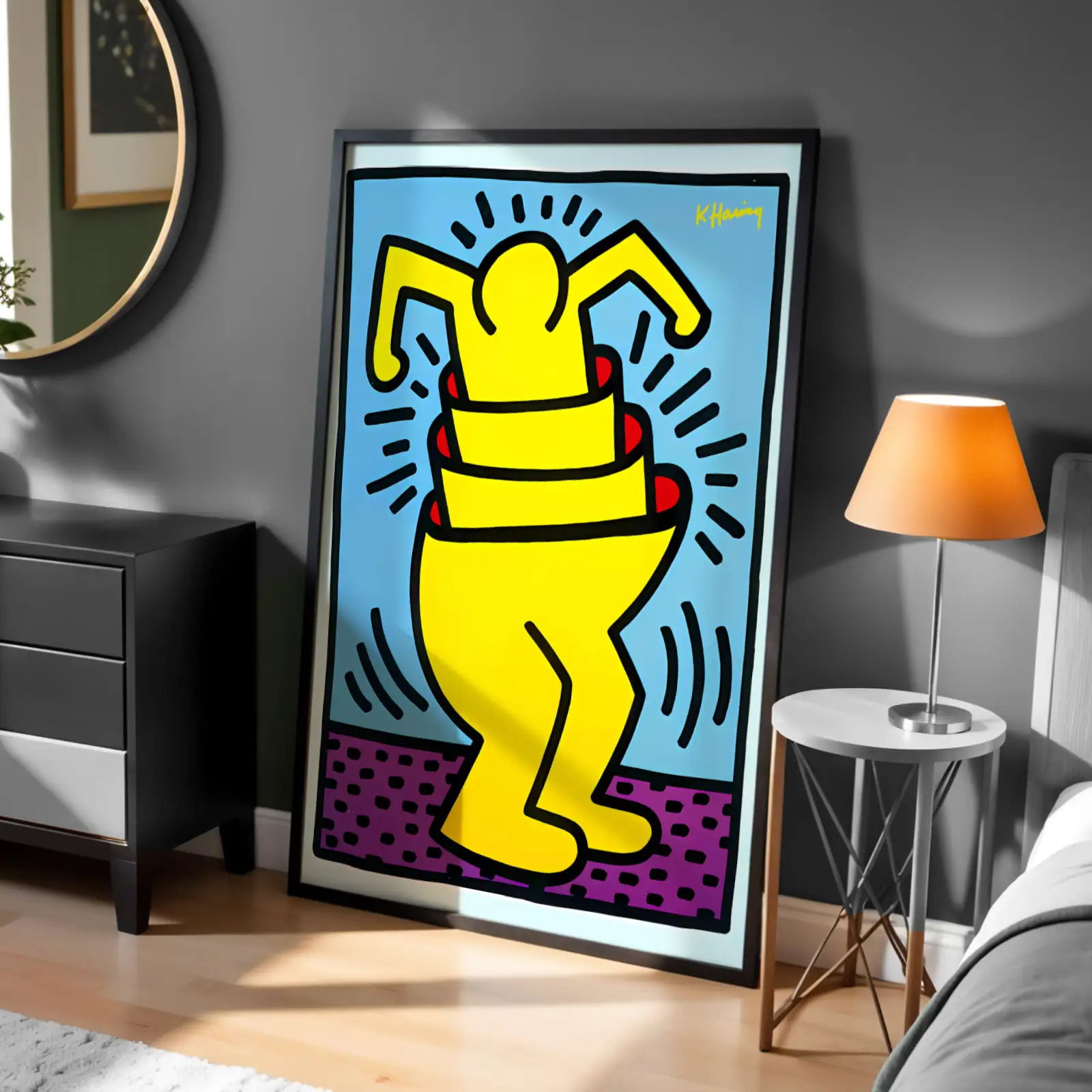 Keith Haring Sarı Renk Kontur Detay Tablo