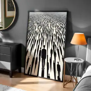 İnsan Silüetleri Siyah Beyaz Dekoratif Tablo