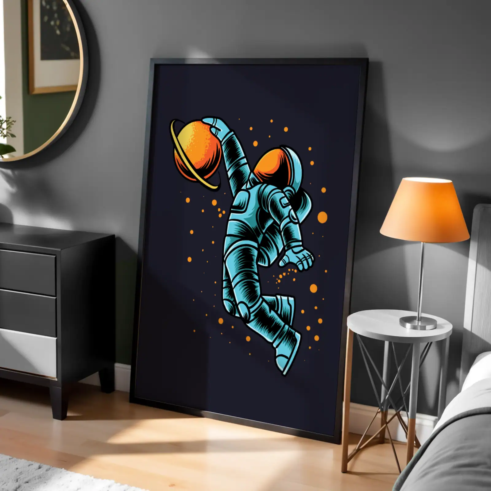 Astronot Turuncu Detay Dekoratif Tablo