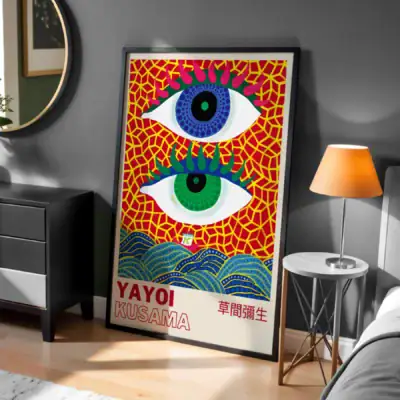 Yayoi Kusama 2 Göz Kırmızı Desen Tablo