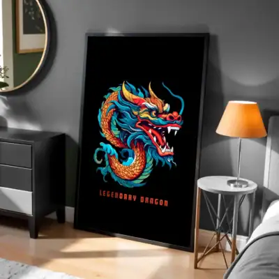 Siyah Legendary Dragon Dekoratif Tablo