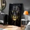 Siyah Gold Detay Aslan Figürü Dekoratif Tablo