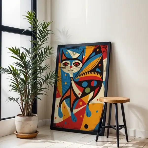 Alternative view of Parçalı Renk Kedi Figürü Dekoratif Tablo