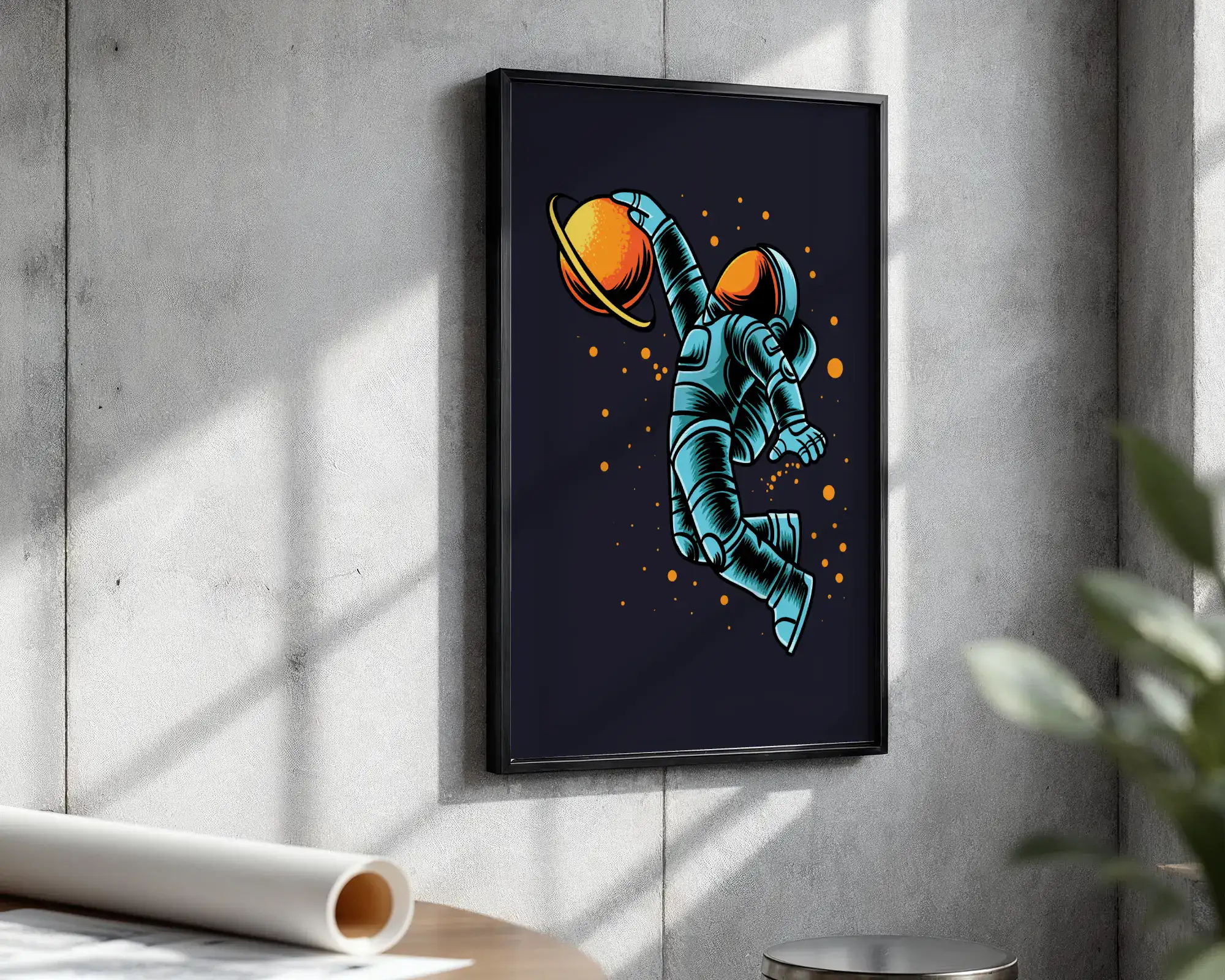 Astronot Turuncu Detay Dekoratif Tablo - Görsel 2