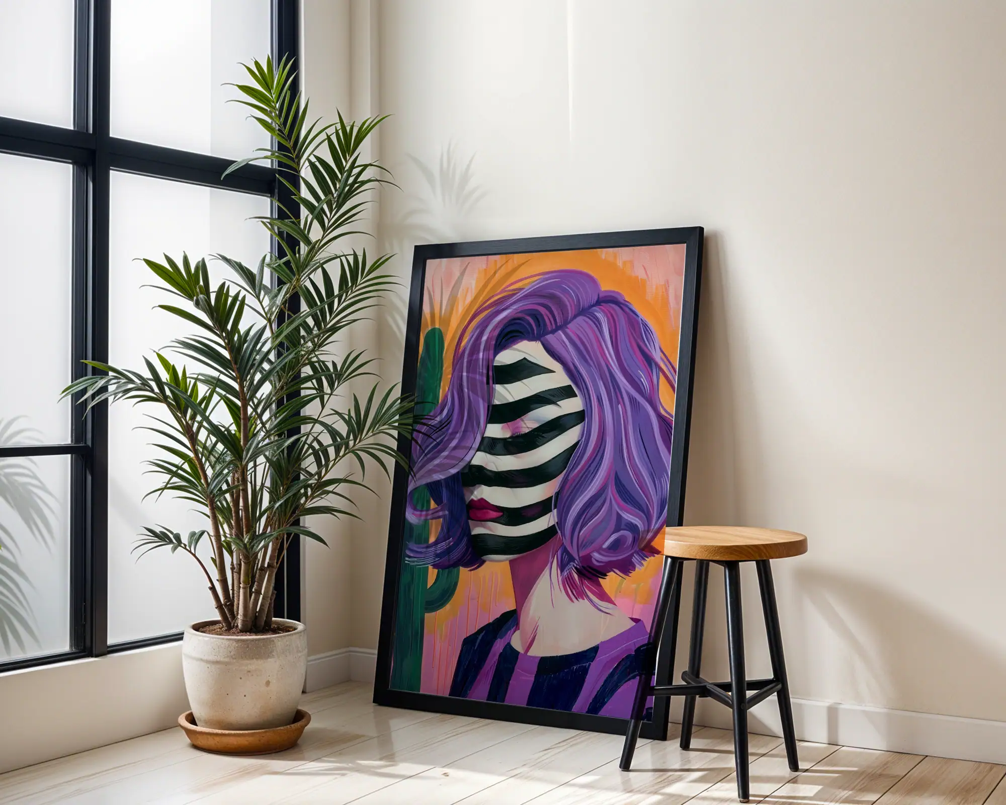Mor Saçlı Kontur Yüzlü Dekoratif Tablo - Görsel 2