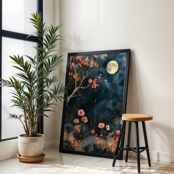 Alternative view of Dolunay ve Pembe Çiçek Detay Tablo