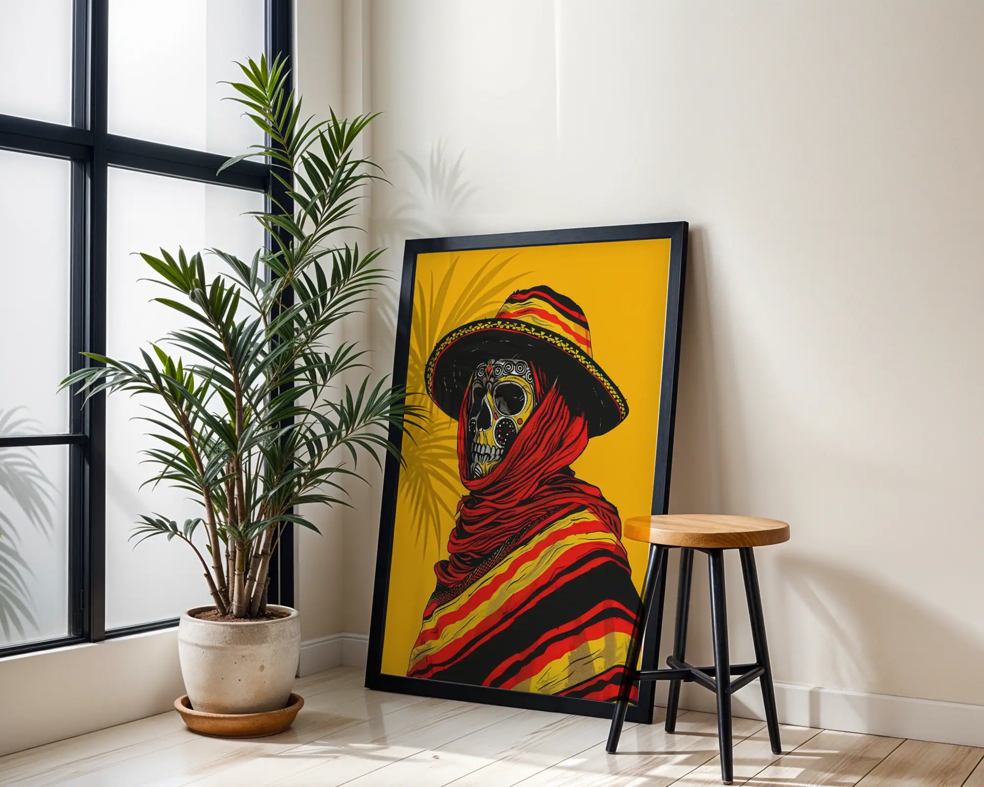 Sarı Kırmızı Detay Kurukafa Dekoratif Tablo - Görsel 4