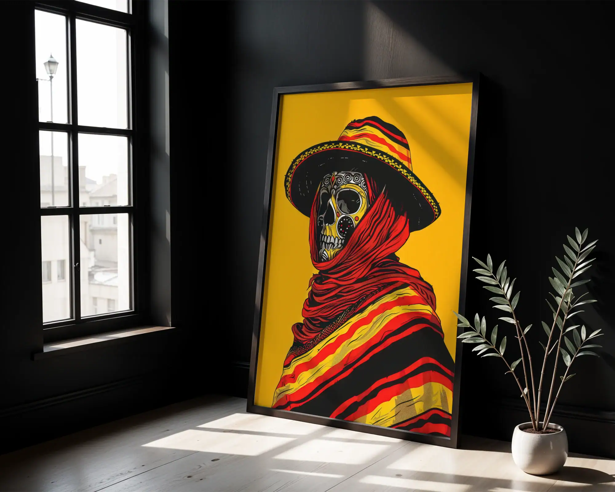 Sarı Kırmızı Detay Kurukafa Dekoratif Tablo - Görsel 2