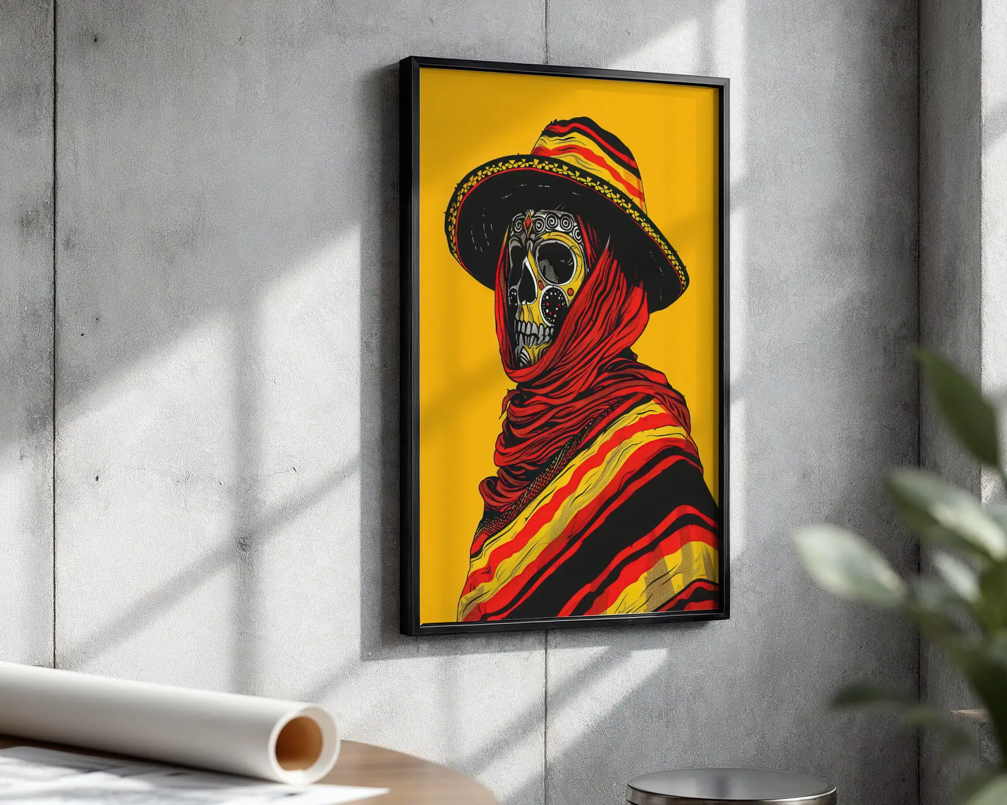 Sarı Kırmızı Detay Kurukafa Dekoratif Tablo - Görsel 3