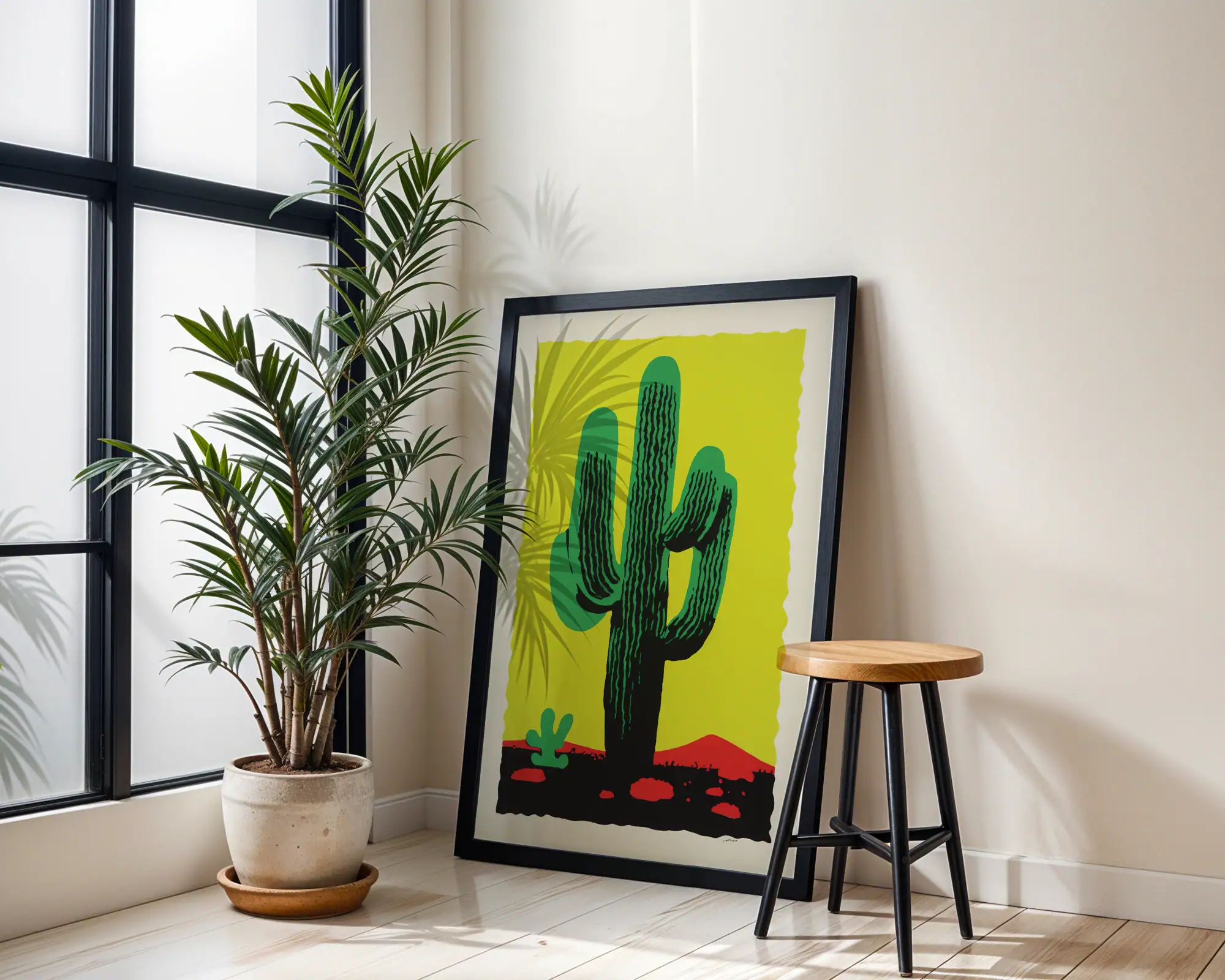 Boho Kaktüs Sarı Background - Görsel 2