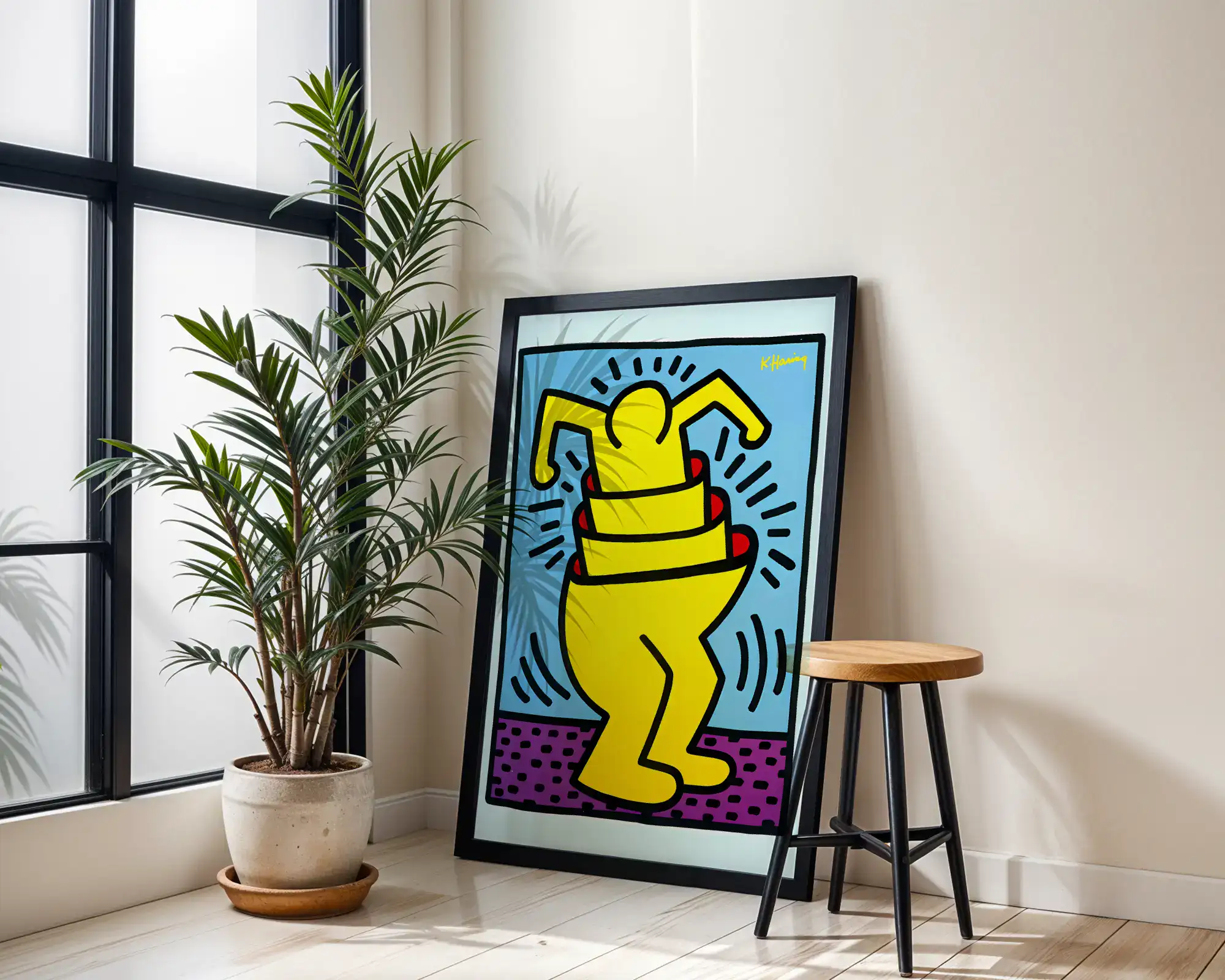 Keith Haring Sarı Renk Kontur Detay Tablo - Görsel 2