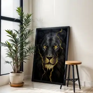 Alternative view of Siyah Gold Detay Aslan Figürü Dekoratif Tablo
