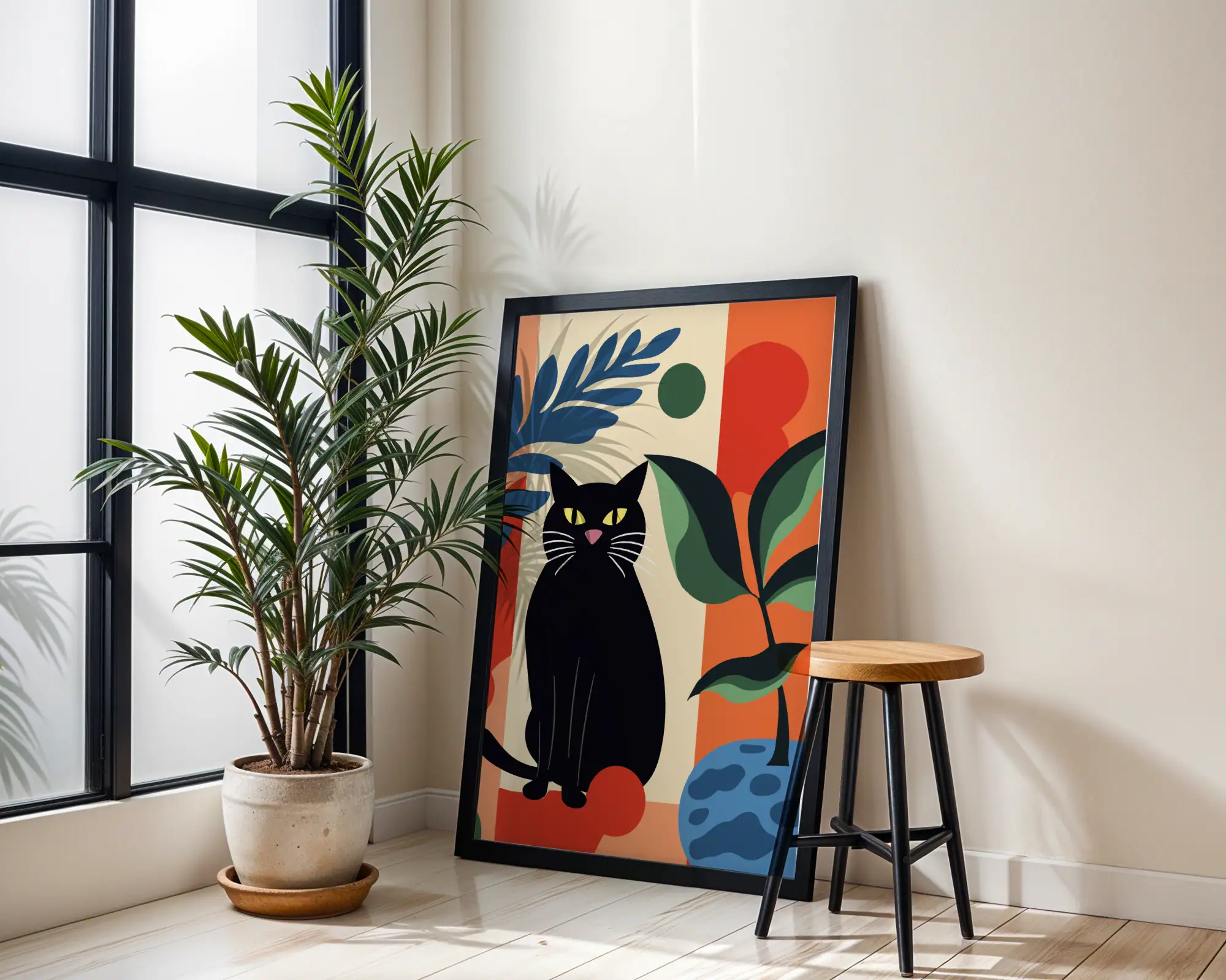 Renkli Tablo Siyah Kedi Detay Dekoratif Tablo - Görsel 2