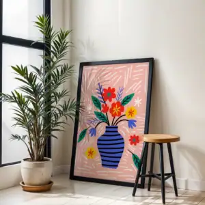 Alternative view of Pembe Background Vazoda Çiçek Dekoratif Tablo