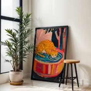 Alternative view of Su İçen Sarı Kedi Dekoratif Tablo