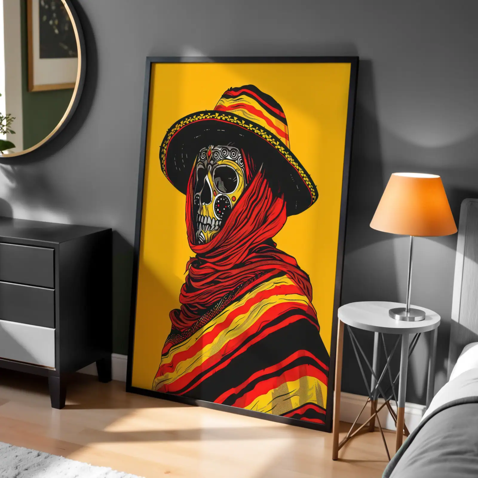 Sarı Kırmızı Detay Kurukafa Dekoratif Tablo