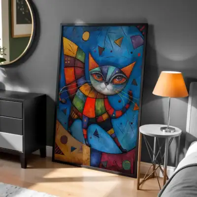 Parçalı Renk Kedi Figürü Dekoratif Tablo
