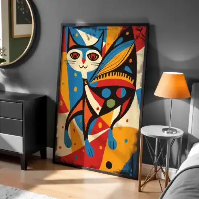 Parçalı Renk Kedi Figürü Dekoratif Tablo