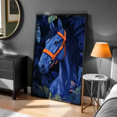 Mavi At Figür Dekoratif Tablo