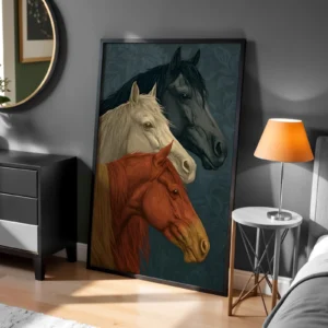 3’lü At Figürü Dekoratif Tablo