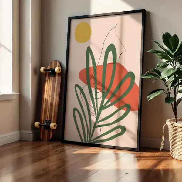 Alternative view of Abstrakt Yapraklar ve Güneş Doğal İhtişam Boho Dekoratif Tablo