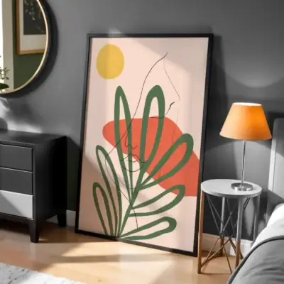 Abstrakt Yapraklar ve Güneş Doğal İhtişam Boho Dekoratif Tablo