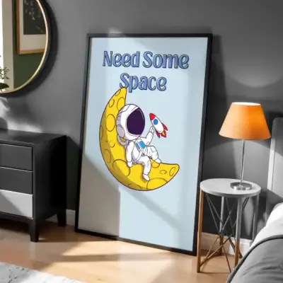Astronot Ayda Uzayda Gezinme Dekoratif Tablo
