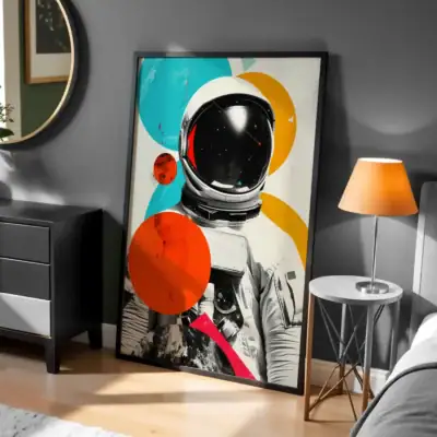 Astronot ve Renkli Geometri Dekoratif Tablo