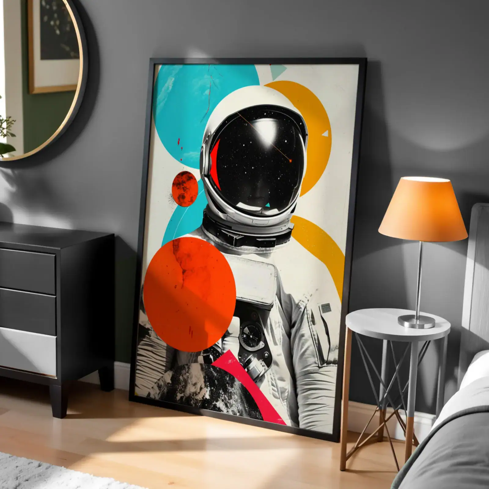 Astronot ve Renkli Geometri Dekoratif Tablo