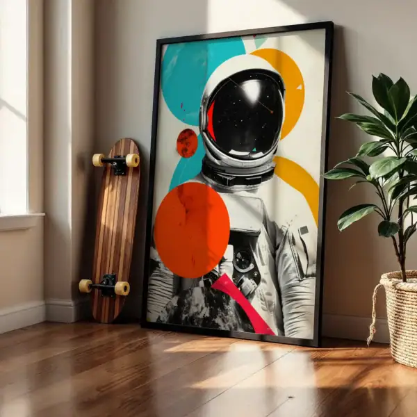 Alternative view of Astronot ve Renkli Geometri Dekoratif Tablo