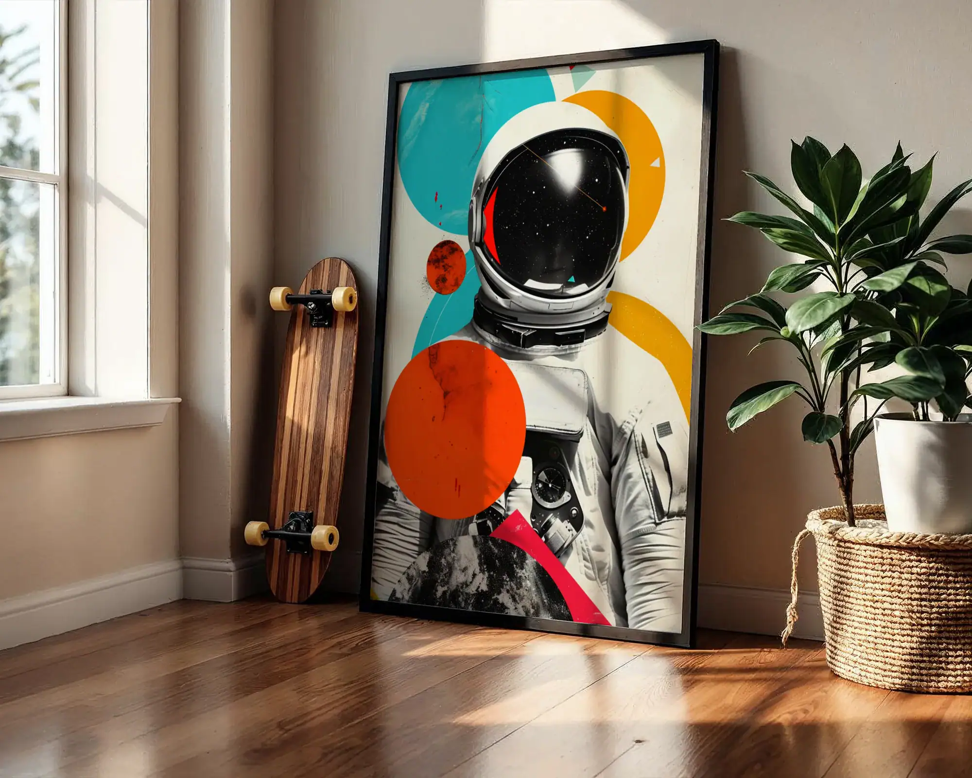 Astronot ve Renkli Geometri Dekoratif Tablo - Görsel 2