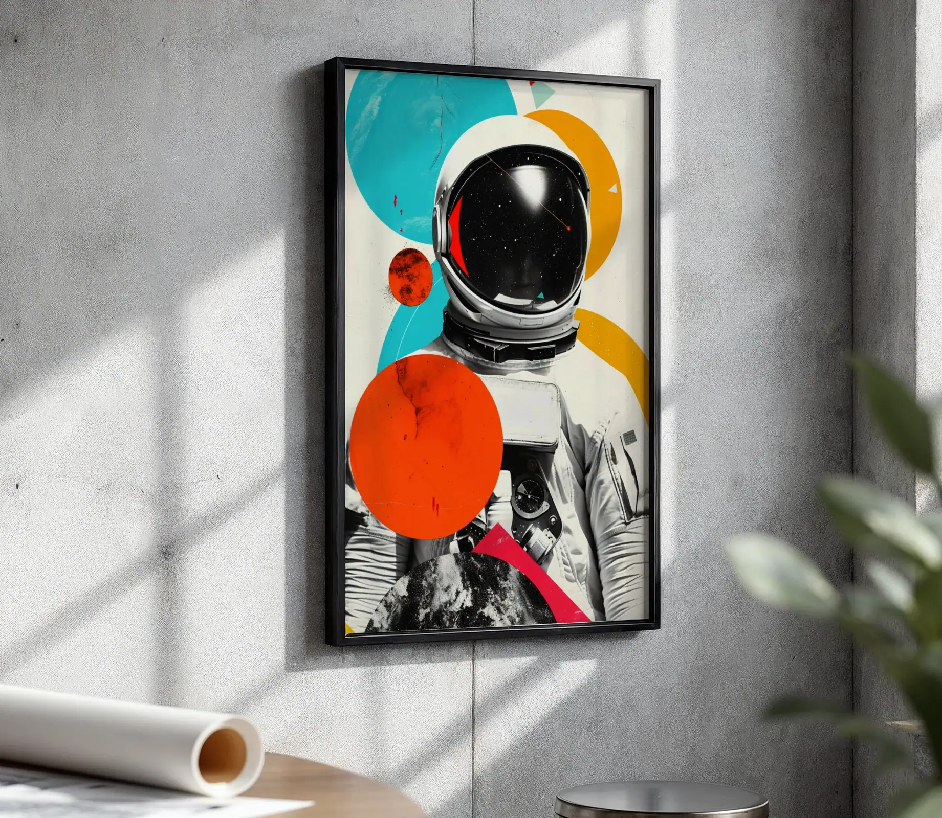 Astronot ve Renkli Geometri Dekoratif Tablo - Görsel 4