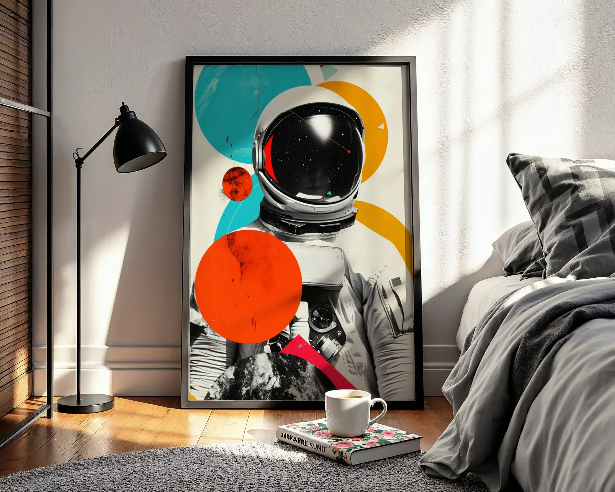 Astronot ve Renkli Geometri Dekoratif Tablo - Görsel 3