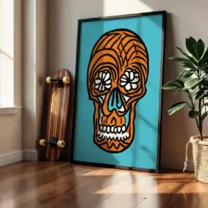 Alternative view of Çiçekli Gözlü Kafatası İllüstrasyonu Dekoratif Tablo