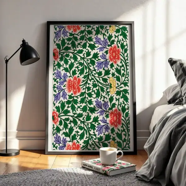 Alternative view of Çiçekli Yapraklar Modern Desen Dekoratif Tablo