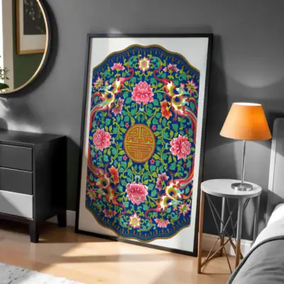 Feng Shui Çiçekleri Simetrik Desen Dekoratif Tablo