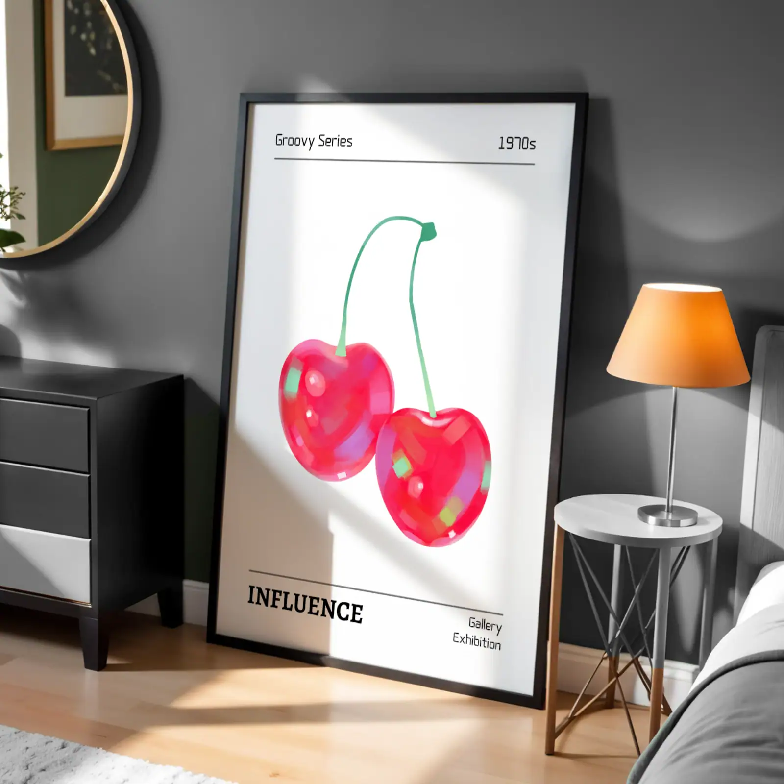 Groovy Etkisi Kiraz İllüstrasyonu Dekoratif Tablo