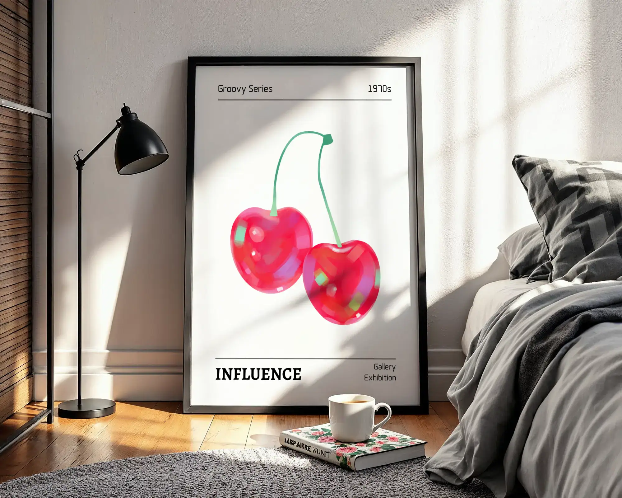 Groovy Etkisi Kiraz İllüstrasyonu Dekoratif Tablo - Görsel 3