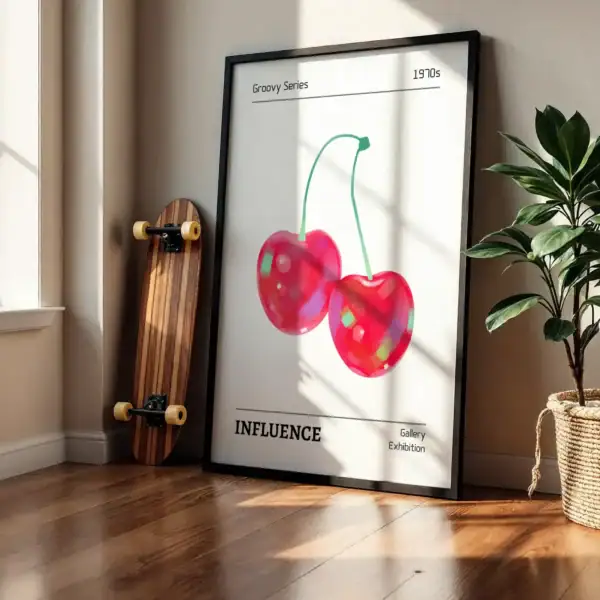 Alternative view of Groovy Etkisi Kiraz İllüstrasyonu Dekoratif Tablo