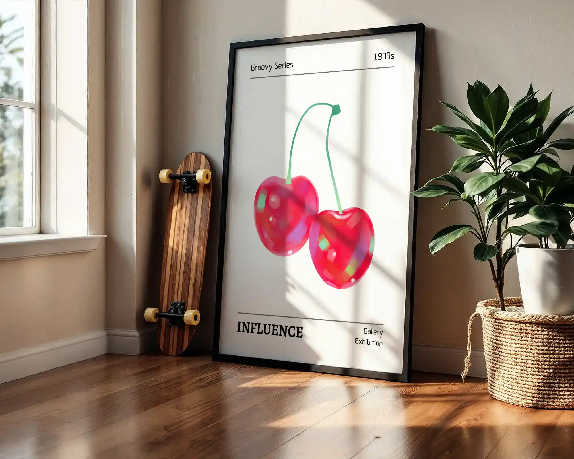 Groovy Etkisi Kiraz İllüstrasyonu Dekoratif Tablo - Görsel 2