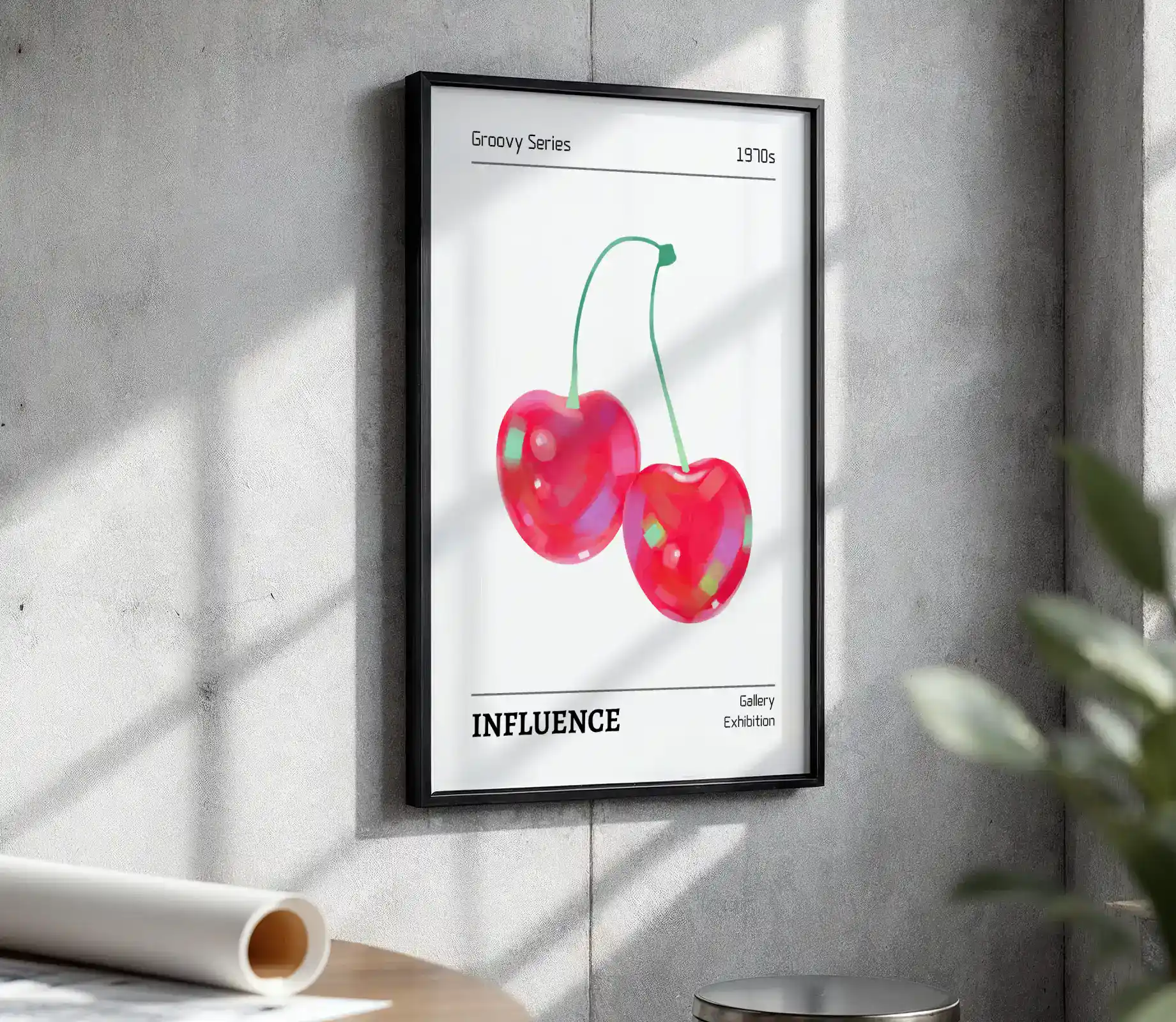Groovy Etkisi Kiraz İllüstrasyonu Dekoratif Tablo - Görsel 4
