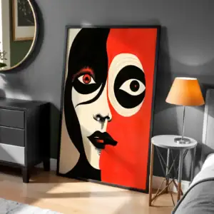 Kadın Yüzü Kırmızı ve Siyah Dekoratif Tablo