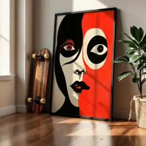 Alternative view of Kadın Yüzü Kırmızı ve Siyah Dekoratif Tablo