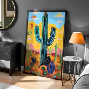 Kaktüs Çöl Peyzajı Soyut Renkler Dekoratif Tablo